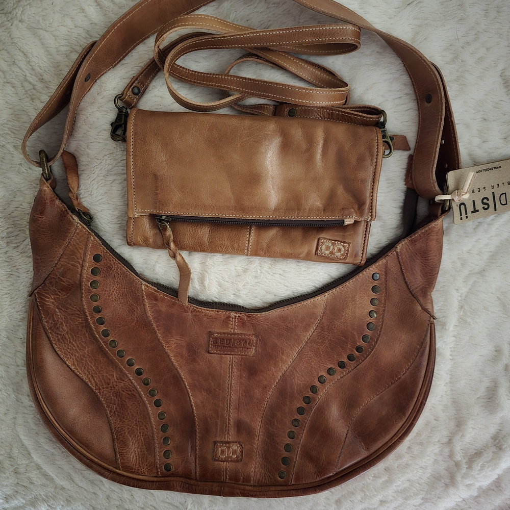 Bed Stu Tan Leather Shoulder Bag Set
